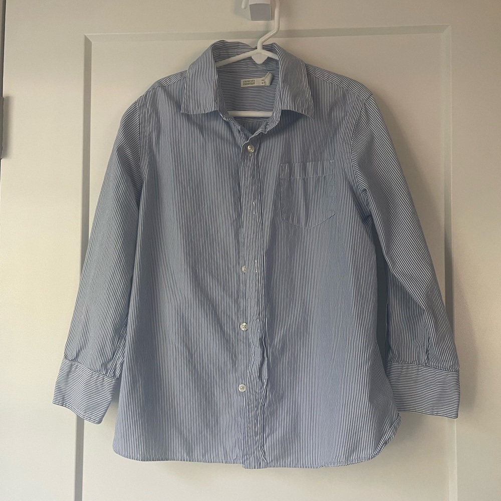 EUC CREWCUTS Boys Dress Button Shirt BlueWhite Stripe size 6-7
